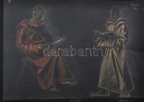 Borda jelzéssel: 4 db szerzeteseket ábrázoló rajz. Pasztell, papír. 31,5x45 cm