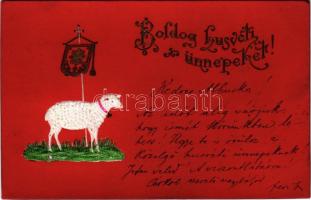 1901 Boldog húsvéti ünnepeket / Easter greeting art postcard with sheep. Emb. litho (EK)