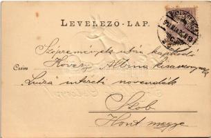 1901 Fröhliche Ostern! / Easter greeting art postcard with rabbits and egg. Emb. litho (fl)