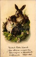 1900 Easter greeting art postcard with rabbits. litho (fl)