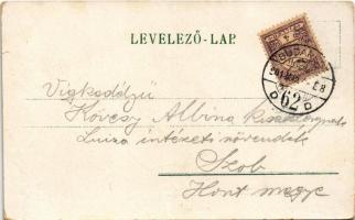 1900 Easter greeting art postcard with rabbit postman. litho (kis szakadás / small tear)