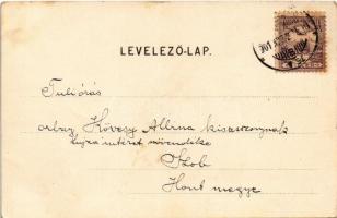 1901 Easter greeting art postcard with rabbit pianist. litho (kis szakadás / small tear)