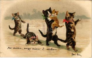 1900 Cats on ice, humour. litho (EK)