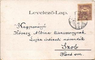 1900 Cat and dog with sausage. Floral, litho (EK)