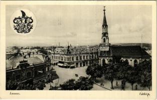 1941 Losonc, Lucenec; látkép, templom, címer / general view, church, coat of arms (Rb)