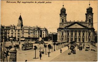 Debrecen, Református nagytemplom és püspöki palota, villamos, piac, Első Magyar Általános Biztosító ...