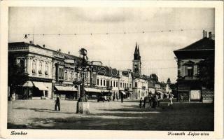 Zombor, Sombor; Kossuth Lajos utca, autóbusz, üzletek / street, bus, shops