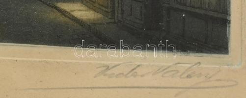 Olvashatatlan (Vidor Valéry?) jelzéssel: Roueni katedrális. Színes rézkarc, papír, jelzett. Hátoldal...