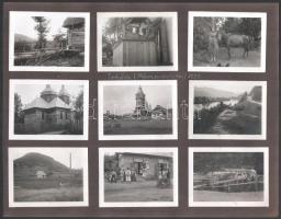 1939 Irhóc (Vilhivci) kárpátaljai faluról készített 9 db felragasztott fotó albumlapon, jó állapotban, 7×8,5 cm