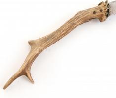 Agancs nyelű kés 2db, villa, 1db, kopott, h: 21-41cm