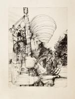 Ranko Radovic (1935-2005): The knight on the road, 1988. Rézkarc, papír, kartonon, jelzett, számozott: 63/90, 58×42 cm / Etching on paper and board, signed, numbered 63/90