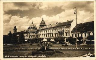 1940 Kolozsvár, Cluj; Mátyás király tér, Központi bank, üzletek / square, shops + 1940 Kolozsvár visszatért So. Stpl (fl)