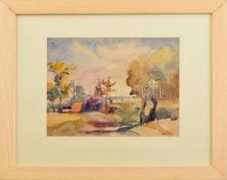 Gallé Tibor (1896-1944): Alföldi táj. Akvarell, papír, jelzés nélkül, hátoldalán feliratozott, üvegezett fakeretben, 17×21 cm