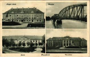 1934 Komárom, Komárnó; Polgári iskola, Duna híd, zárda, városháza / school, nunnery, Danube bridge, town hall