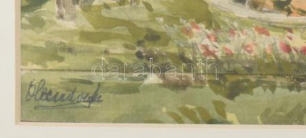 Obendorf Gusztáv Adolf (1865-?): Kecskemét, Ferencesek kertje. Akvarell, ceruza, papír, jelzett, üve...