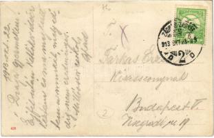 1913 Zagreb, Zágráb; Jelacicev trg, Dr. Milivoj Jambrisak / piac, fogász, Berger reklám a tetőn / ma...