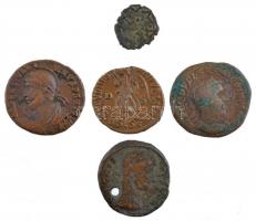 Római Birodalom 5db-os Br érmetétel a III-IV. századból, közte Crispus, II. Julianus T:2-3 egyik lyukas Roman Empire 5pcs Br coin lot from the 3rd-4th century, within Crispus, Julianus II C:XF-F one with hole