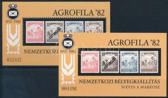 1982 AGROFILA emlékív + vágott emlékív vastag papíron