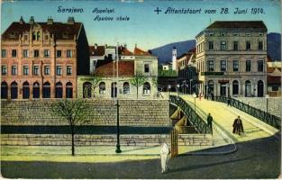 1915 Sarajevo, Apelova obala / Apelquai, Attentatsort vom 28. Juni 1914 + K.u.k. Milit. Post Sarajevo (EK)
