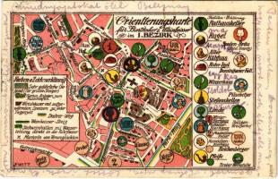 1905 Wien, Vienna, Bécs; Orientierungskarte für Biertrinker & Weinbeißer im I. Bezirk / map for beer drinkers and wine lovers in the 1st district. B.K.W.I. (EK)