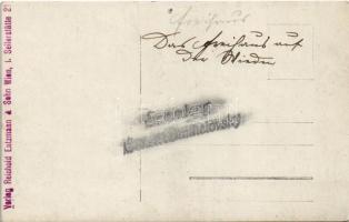 Wien, Vienna, Bécs; street view, market, shops of Eduard Reischl, R. Masini, Schwantner, Carl Sild. ...