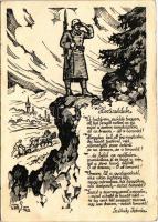 1942 Székely István: Honvédek. M. kir. honvéd vezérkar főnöke 31.141/eln. 2. vkf. klgs. / WWII Hungarian military art postcard (gyűrődések / creases)