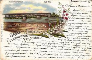 1897 (Vorläufer!) Jaroslaw, Jaroslau, Yareslov; Gedeckte San-Brücke / Kryty Most / bridge. Herman Aker Art Nouveau, floral, litho (Rb)