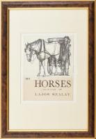 Szalay Lajos (1909-1995): My horses (könyvborító terv). Nyomat, tus, kollázs, papír, jelzés nélkül. Üvegezett, dekoratív keretben. 21x17 cm