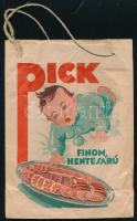 cca 1947 Pick szegedi szalámi kétoldalas reklámos papírzacskója madzag füllel, jó állapotban, 20×14 cm