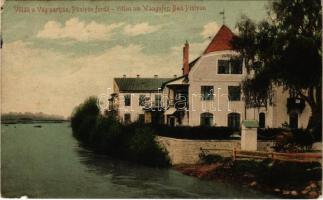 1912 Pöstyén, Piestany; Villák a Vág partján / Villen am Waagufer / Váh riverside villas (szakadás / tear)