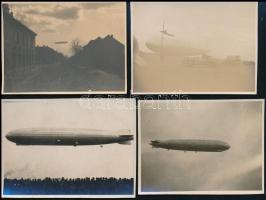 1931 Budapest, Zeppelin léghajó Csepelen, 4 db fotó, 5,5×7,5 cm