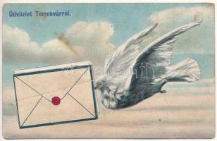 1914 Temesvár, Timisoara; postagalambos leporelló (hiányos) / leporellocard with mail pigeon (b)