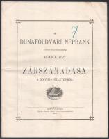 1900 A dunaföldvári népbank zárszámadása robbanó könyvnyomdájában 8 p. Félbehajtva