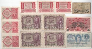 1914-1922. 12db vegyes, nagyrészt osztrák bankjegy tétel T:II-III- közte szakadás, firka, folt 1914-1922. 12pcs of mixed, mostly austrian banknote lot C:XF-VG tears, doodles, spotts