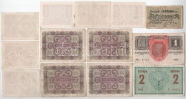 1914-1922. 12db vegyes, nagyrészt osztrák bankjegy tétel T:II-III- közte szakadás, firka, folt
1914...