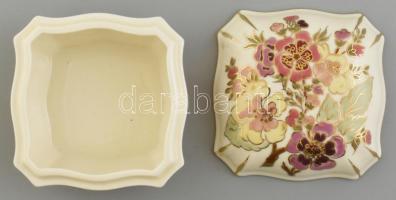 Zsolnay virágmintás bonbonniere. Kézzel festett, jelzett, hibátlan. 10x10 cm