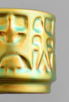 Zsolnay eozin mázas kis kaspó, jelzett, kopott, m:6 cm, d:7,5 cm (Kovács István terv)