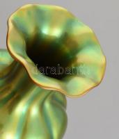 Zsolnay eozin mázas fodros váza. Jelzett, hibátlan 16 cm