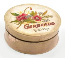 cca 1900 Gerbeaud Budapest kör alakú litho bonbonos doboz, jó állapotban, d: 8,5 cm