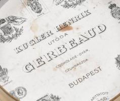 cca 1900 Gerbeaud Budapest kör alakú litho bonbonos doboz, jó állapotban, d: 8,5 cm