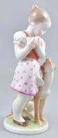 Herendi kutyás lány. Kézzel festett, jelzett, hibátlan. m: 22 cm