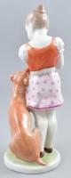 Herendi kutyás lány. Kézzel festett, jelzett, hibátlan. m: 22 cm