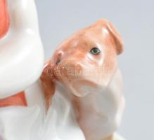 Herendi kutyás lány. Kézzel festett, jelzett, hibátlan. m: 22 cm