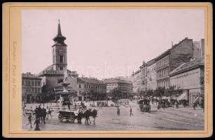 cca 1900 Klösz György (1844-1913): Kálvintér - Place de Calvin, keményhátú fotó, Bp., Klösz György műterméből, 10x16 cm