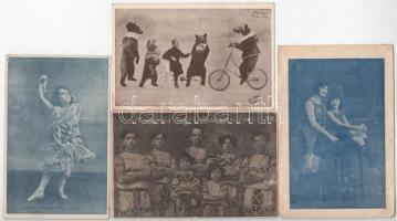 4 db régi cirkuszi képeslap akrobatákkal: Kautzkys Wonder Bears, Mohamed Ergis Arabertruppe, 2 Laforte, Le petit Severl / 4 pre-1945 postcards of circus acrobats