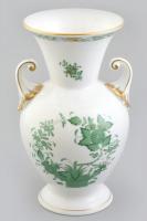 Herendi zöld indiai kosár mintás, kratér váza, hibátlan, jelzett. m: 20,5cm