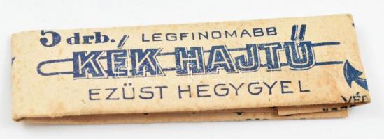 cca 1910 5 db legfinomabb Kék Hajtű ezüst heggyel, papír tartóban, jó állapotban