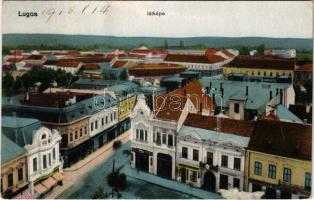 1916 Lugos, Lugoj; látkép, Epstein üzlete, sörcsarnok. Gutenberg nyomda kiadása / general view, shops, beer hall