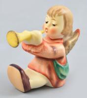 Hummel/Goebel trombitás angyalka, kézzel festett fajansz, jelzett, apró lepattanással, m: 6cm