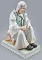Zsolnay porcelán szalonnázó paraszt, kézzel festett, jelzett, hibátlan, m: 35 cm